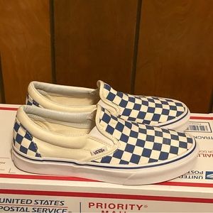 Vans Classic Slip on Shoes Checkerboard Blue Yellow Checkered Women’s Size 8